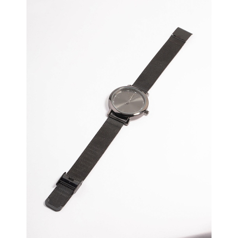 Silver Simple Medium Mesh Black Watch