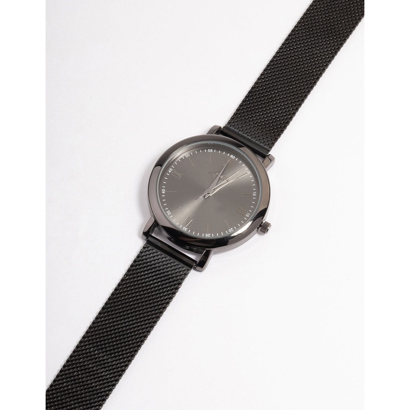 Silver Simple Medium Mesh Black Watch