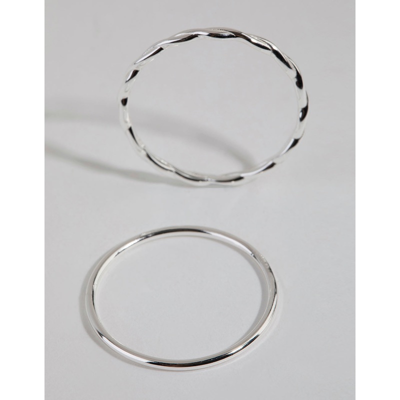 Sterling Silver Twisted & Polished Ring Set