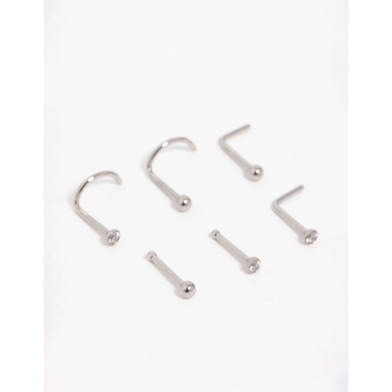 Titanium Cubic Zirconia Classic Nose Studs 6-Pack