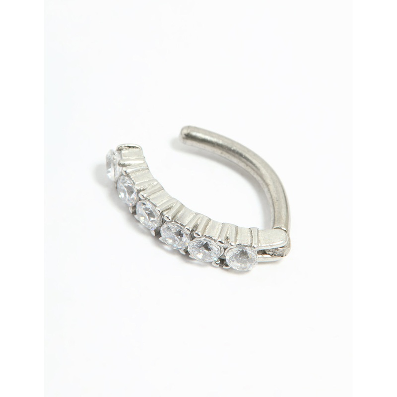 Titanium Cubic Zirconia Statement Curved Belly Ring