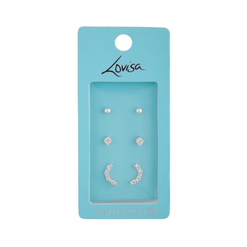 925 Sterling Silver Diamante Stud Earring Pack
