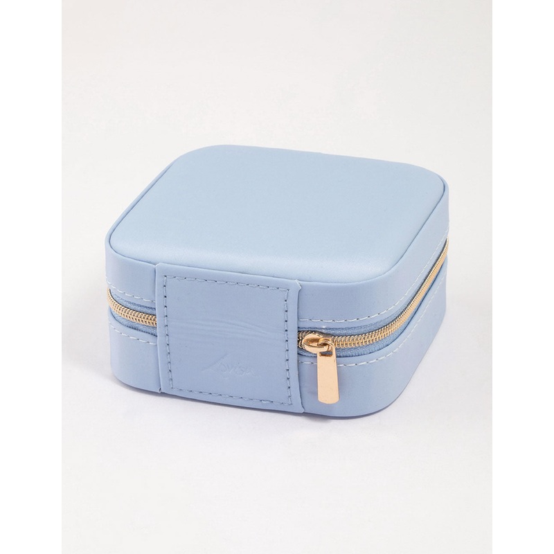 Blue Faux Leather Iridescent Square Jewellery Case