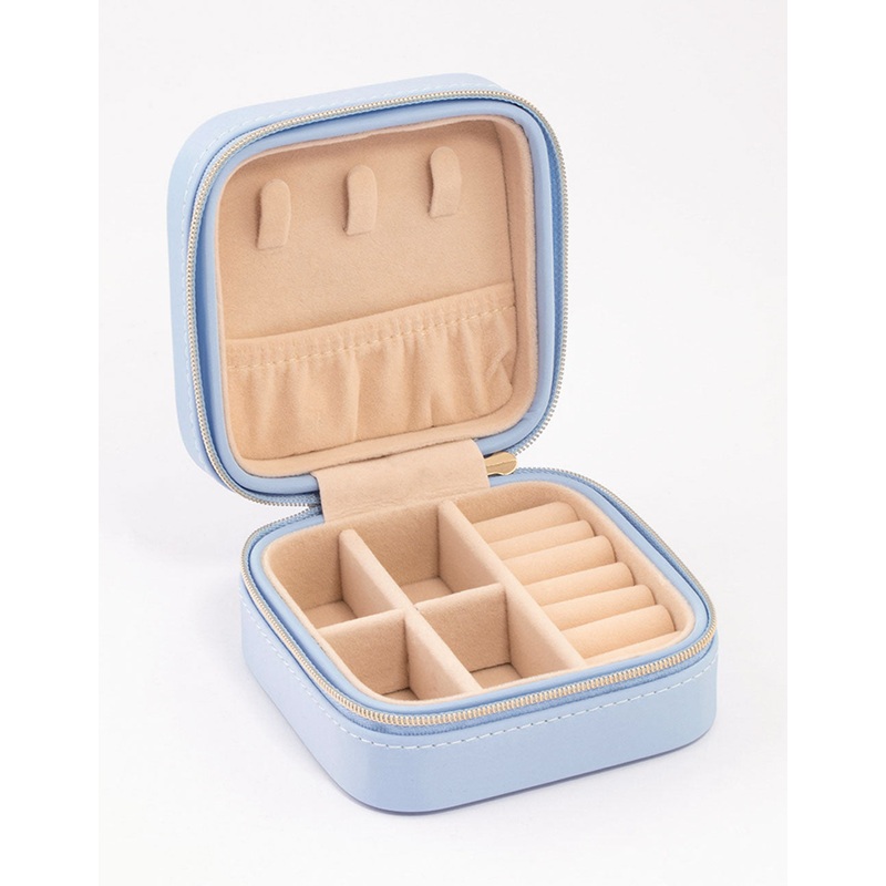 Blue Faux Leather Iridescent Square Jewellery Case