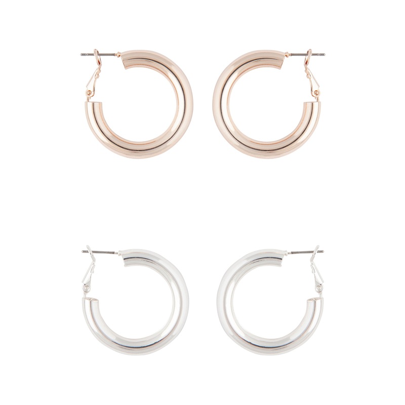 Classic Pack Chunky Rose Gold Silver Hoop