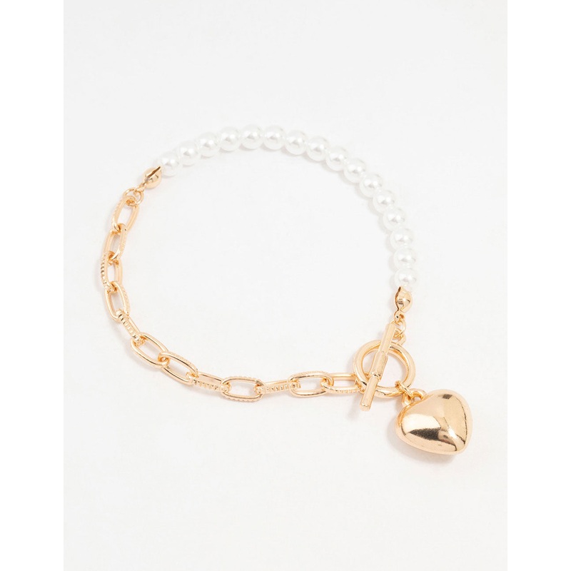 Gold Pearl Heart Charm T&O Bracelet