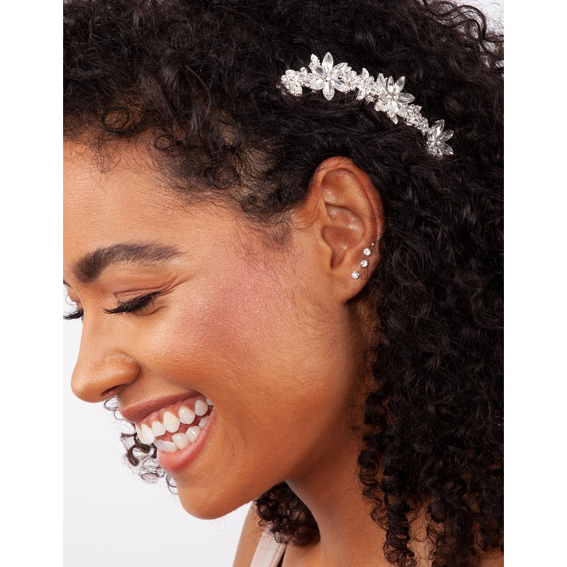 Silver Diamante Floral Comb