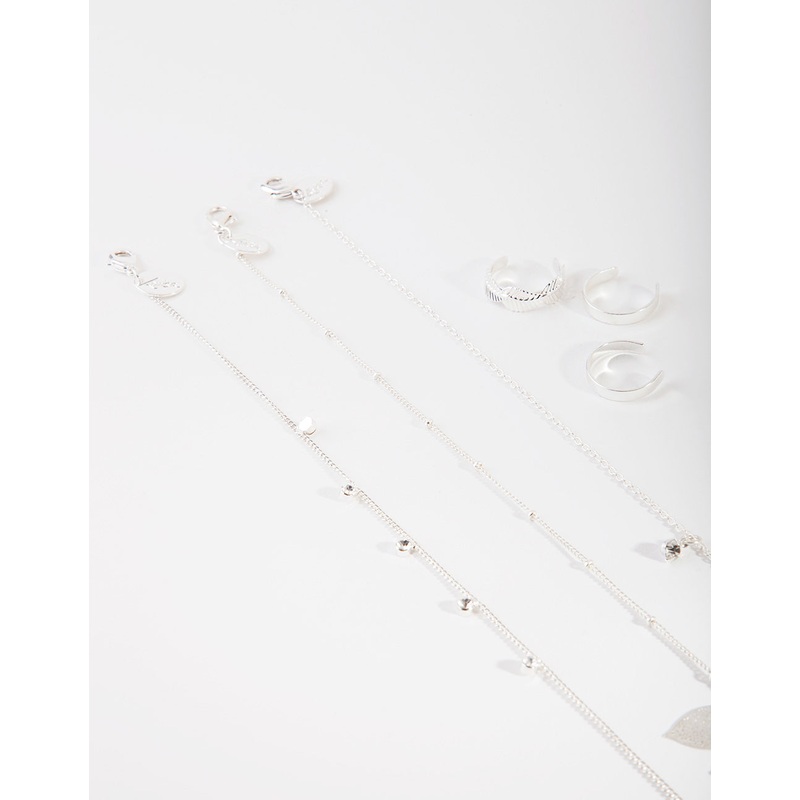 Silver Leaf Anket & Toe Ring Set