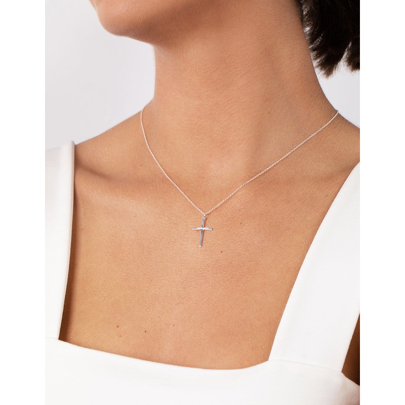 Sterling Silver Diamond Cut Cross Necklace