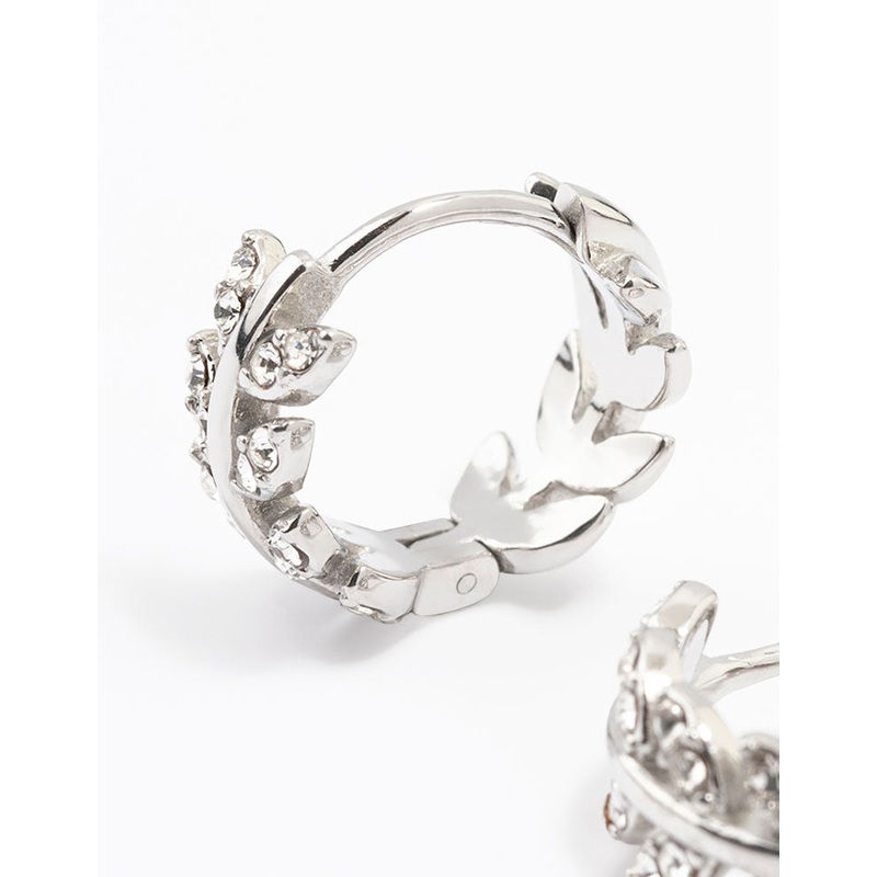 Surgical Steel Diamante Leaf Huggie Earrings