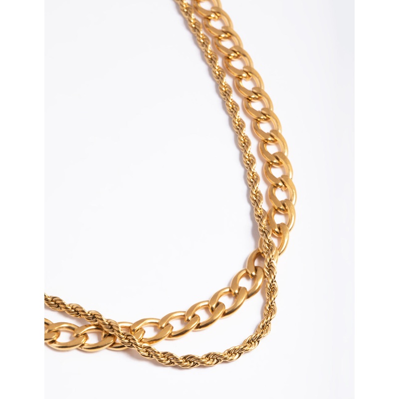 Waterproof Gold Plated Stainless Steel Twist Chain Double Layer Necklace