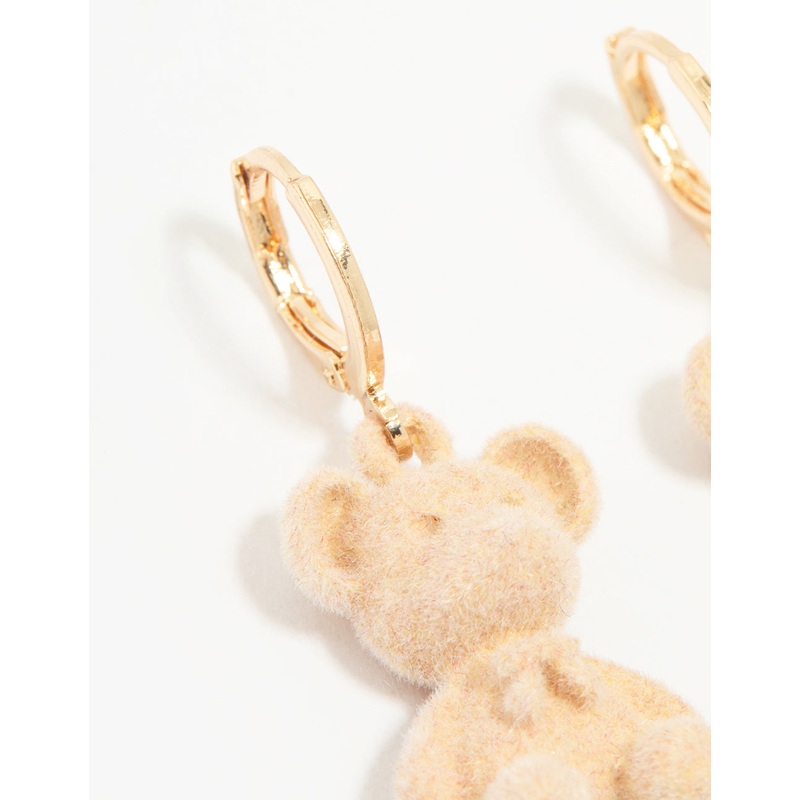 Gold Bear Huggie Drop Earrings