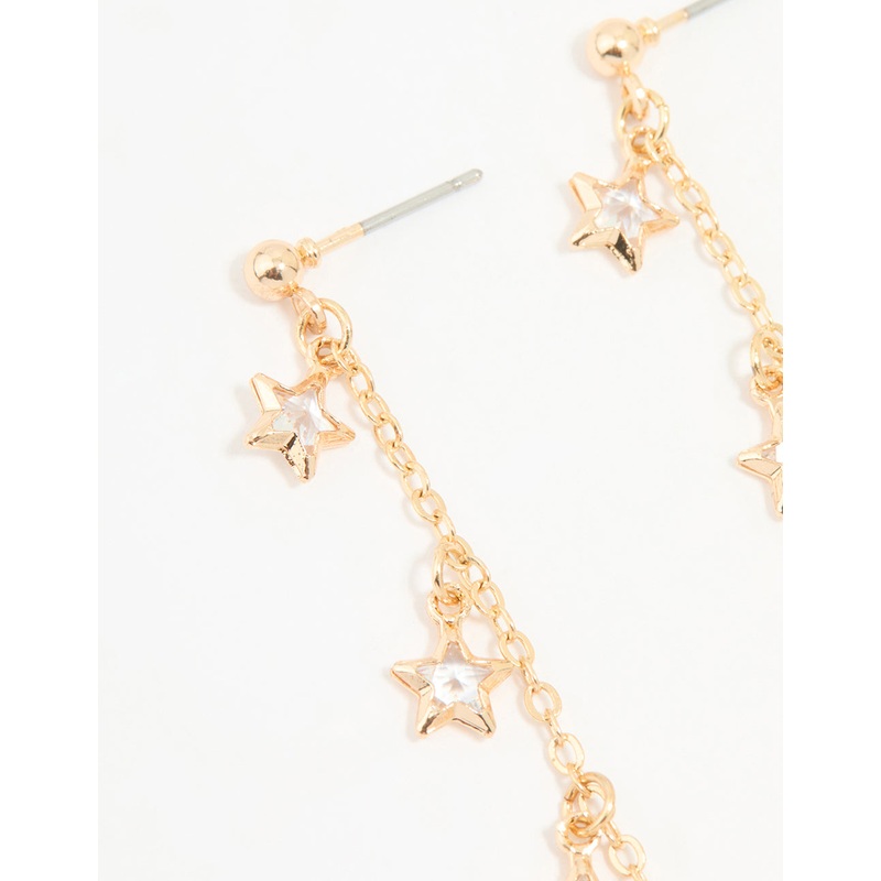 Gold Cubic Zirconia Falling Star Drop Earrings