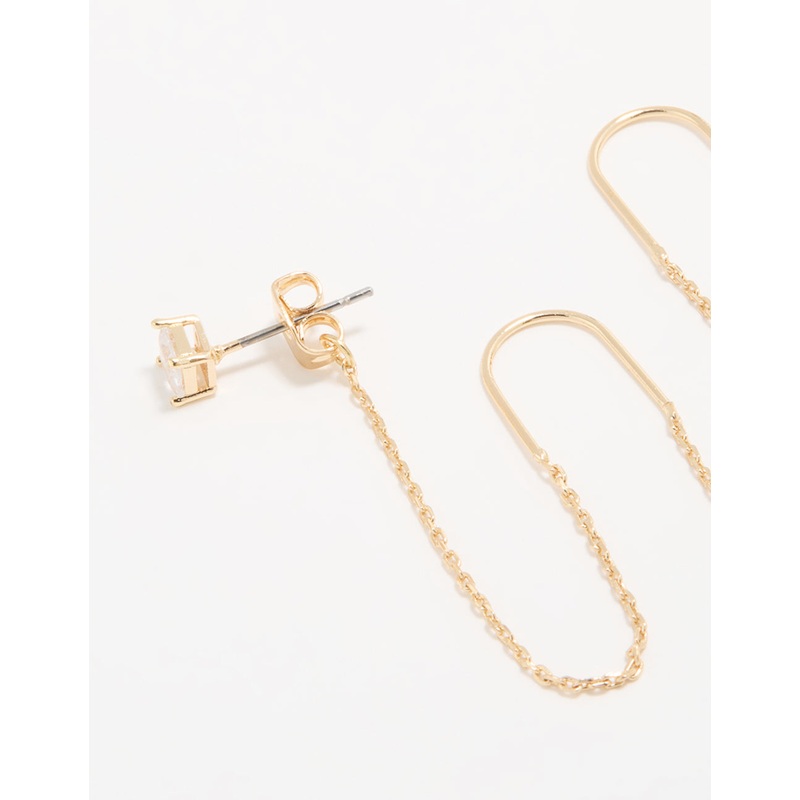 Gold Cubic Zirconia Threader Drop Earrings