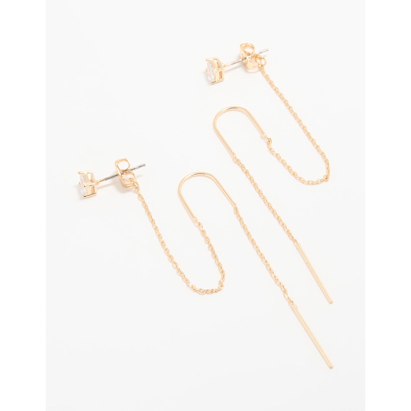 Gold Cubic Zirconia Threader Drop Earrings