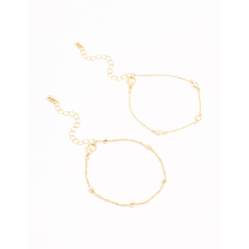 Gold Diamante & Ball Chain Bracelets 2-Pack