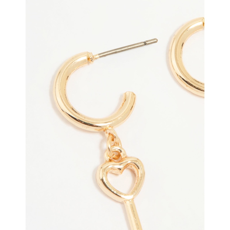 Gold Lock & Key Huggie Drop Earrings