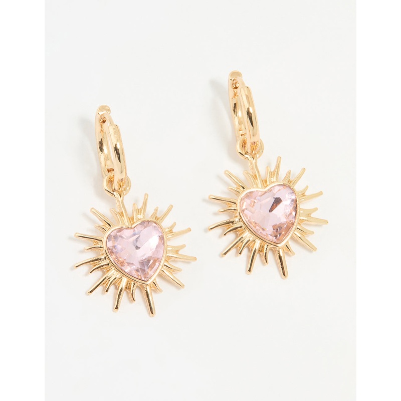 Gold Starburst Heart Huggie Drop Earrings