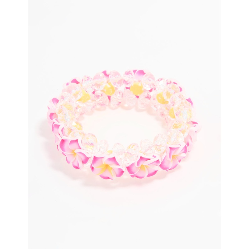 Kids Beaded Frangipani Flower Stretch Bracelet