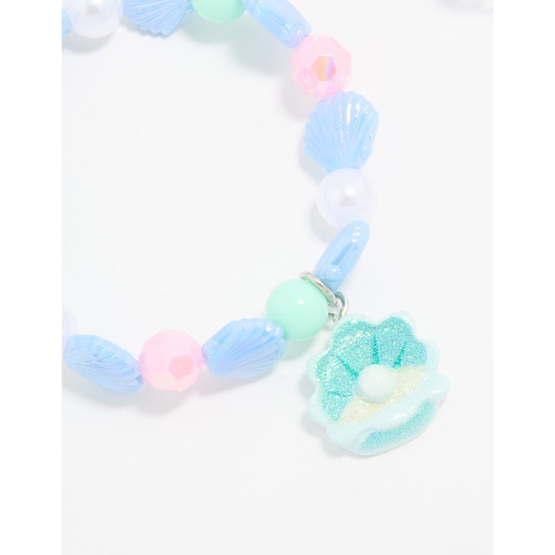 Kids Beaded Mermaid & Shell Stretch Bracelets 2-Pack