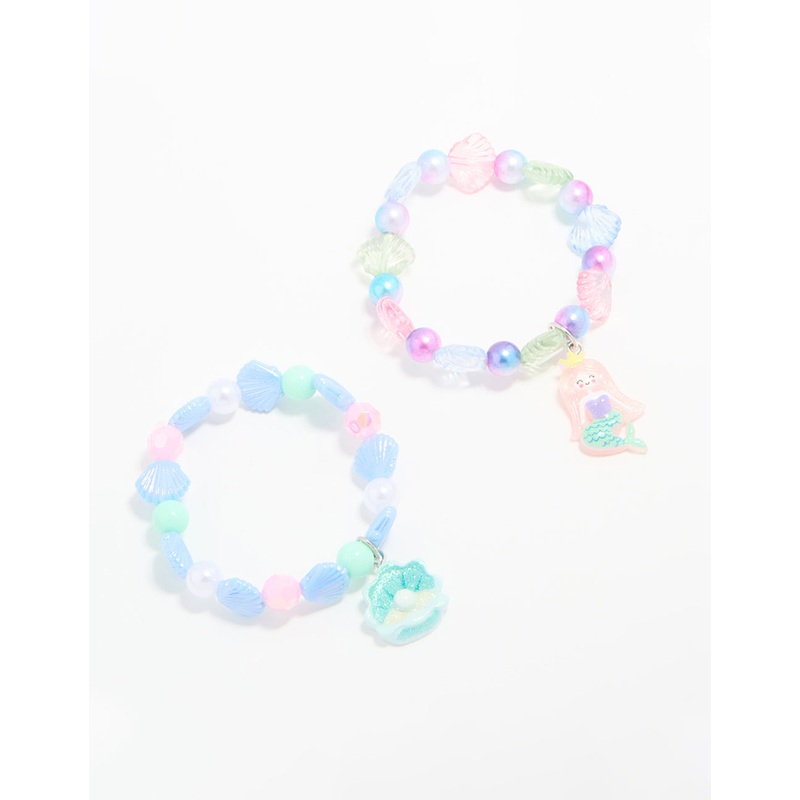 Kids Beaded Mermaid & Shell Stretch Bracelets 2-Pack