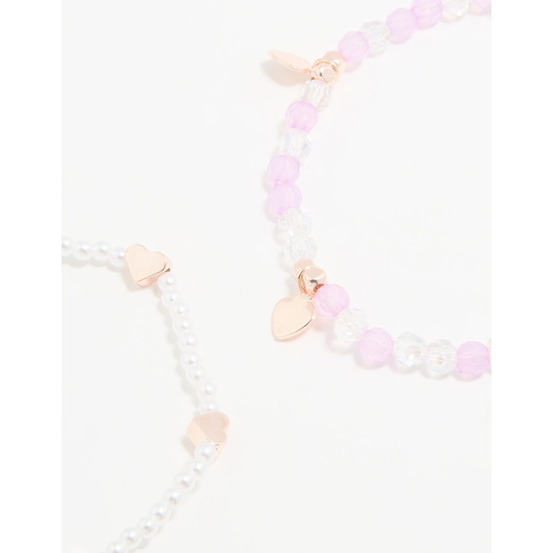 Kids Beaded & Pearl Heart Stretch Bracelets 4-Pack