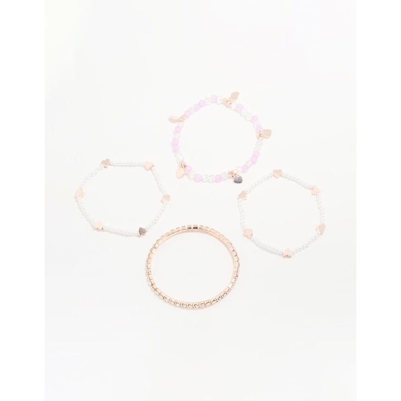 Kids Beaded & Pearl Heart Stretch Bracelets 4-Pack