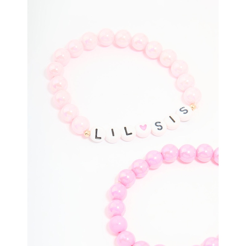 Kids Pink Beaded Little Sis Big Sis Bracelets 4-Pack