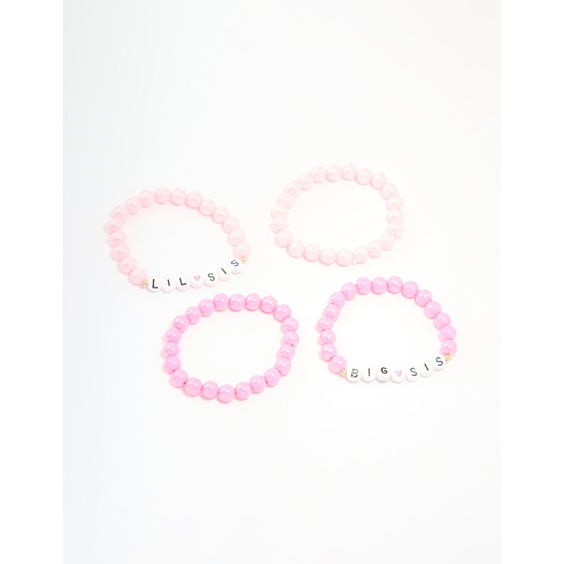 Kids Pink Beaded Little Sis Big Sis Bracelets 4-Pack