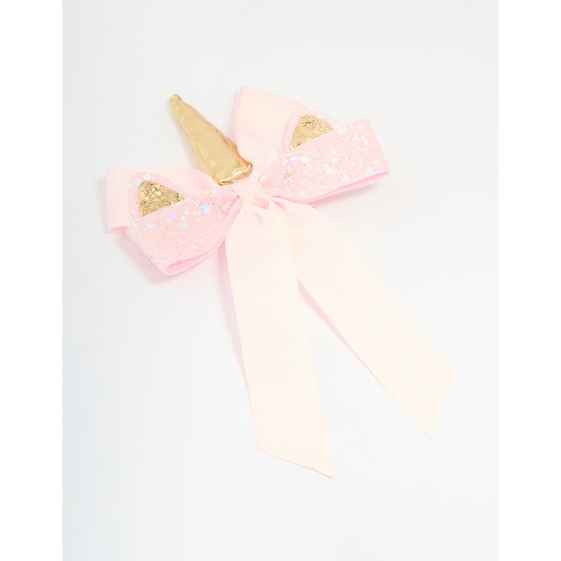 Kids Pink Sequin Unicorn Hair Bow Clip