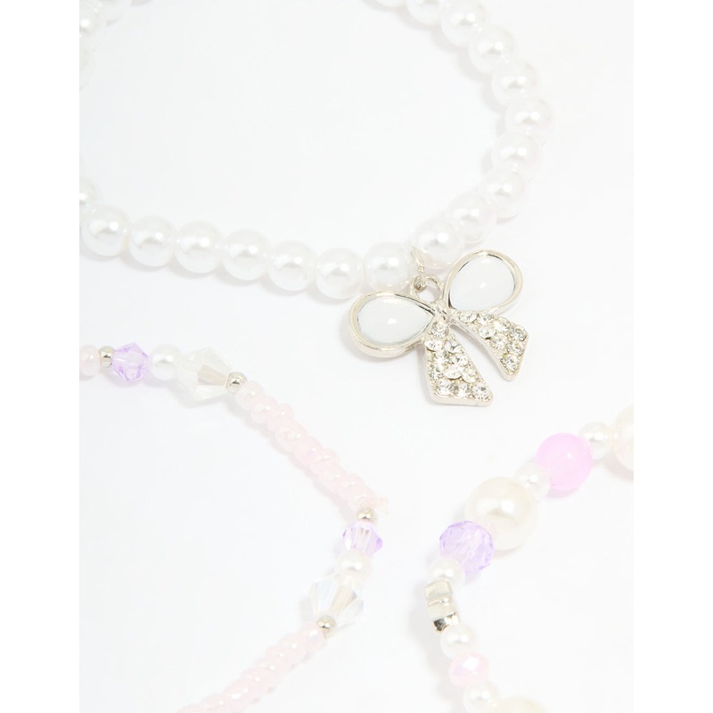 Kids Pink & White Beaded Stretch Bracelets Pack