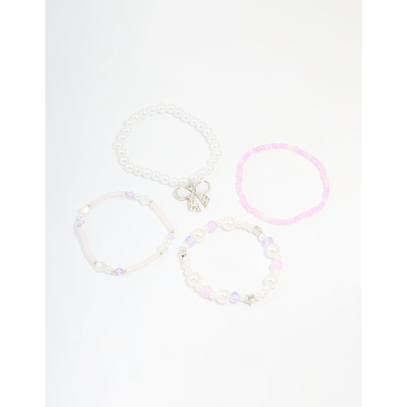 Kids Pink & White Beaded Stretch Bracelets Pack