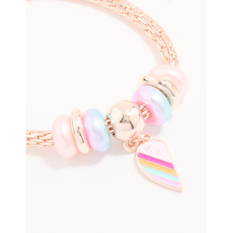 Kids Rose Gold Beaded Heart BFF Stretch Bracelets 2-Pack