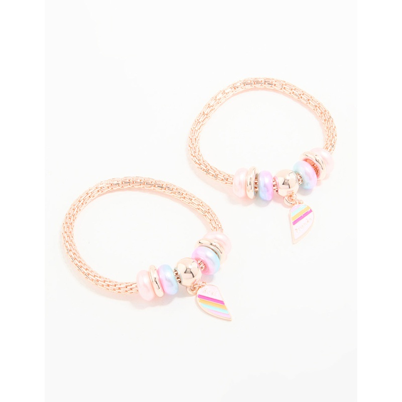 Kids Rose Gold Beaded Heart BFF Stretch Bracelets 2-Pack