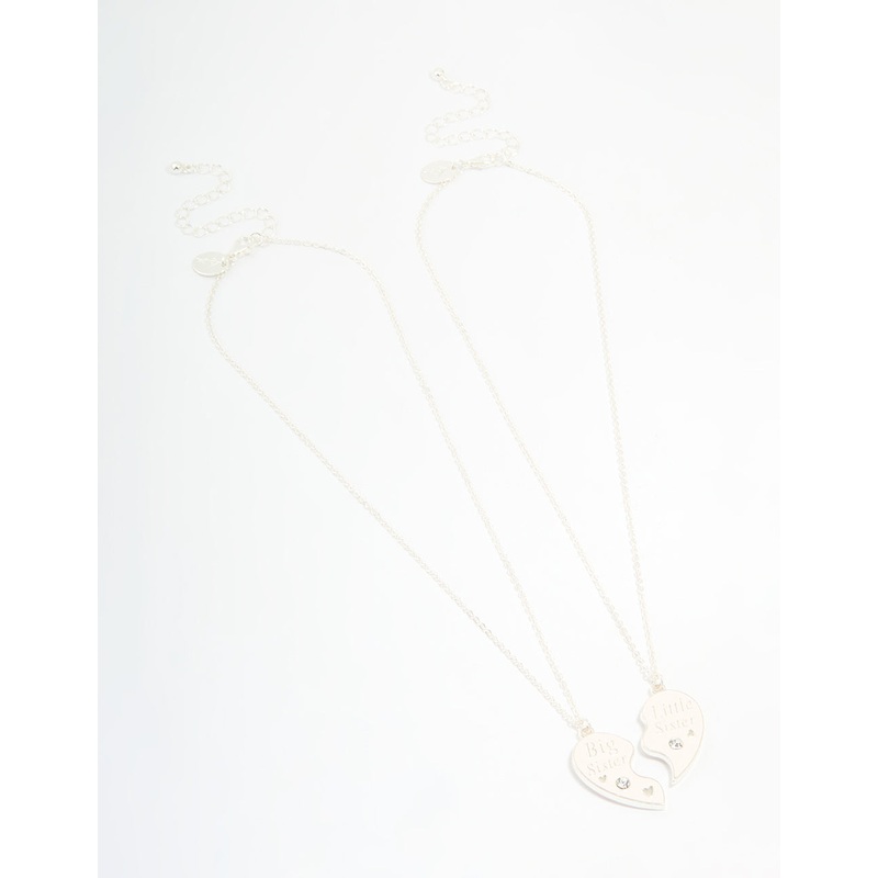 Kids Silver Beaded Sisters Heart Necklaces 2-Pack