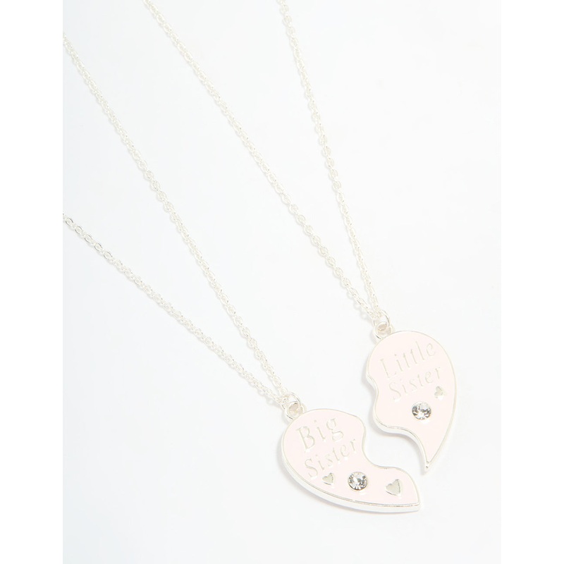 Kids Silver Beaded Sisters Heart Necklaces 2-Pack