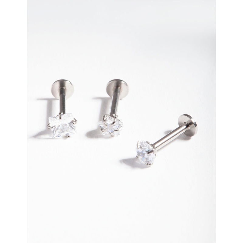 Surgical Steel Cubic Zirconia Multi Stone Flat Back Earring Pack