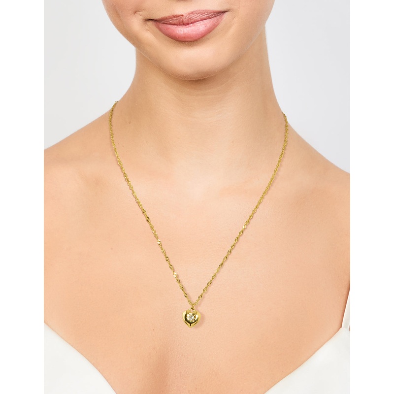 Waterproof Gold Plated Stainless Steel Cubic Zirconia Puffy Heart Necklace