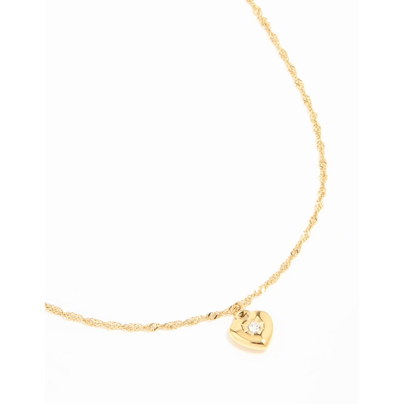 Waterproof Gold Plated Stainless Steel Cubic Zirconia Puffy Heart Necklace
