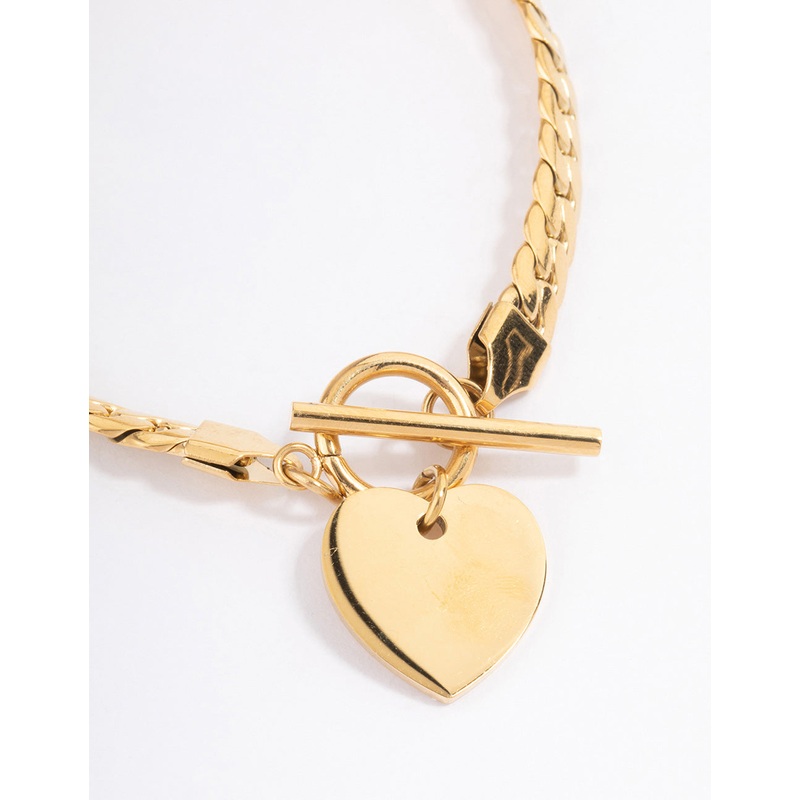 Waterproof Gold Plated Stainless Steel Heart Fob Flat Chain Bracelet