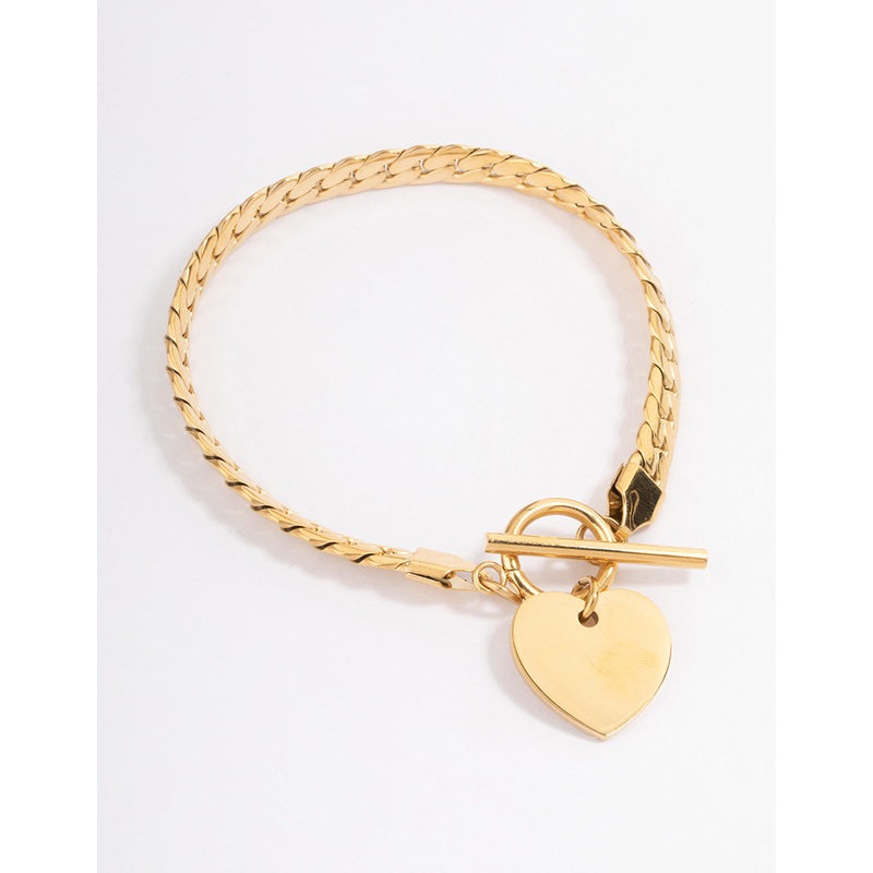 Waterproof Gold Plated Stainless Steel Heart Fob Flat Chain Bracelet