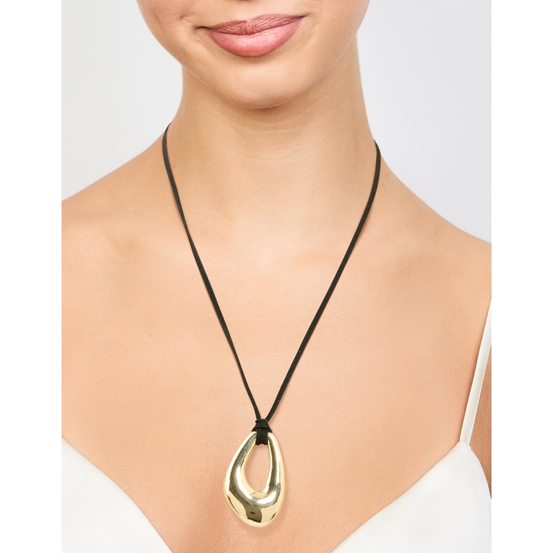 Gold Plated Cord Open Oval Long Necklace