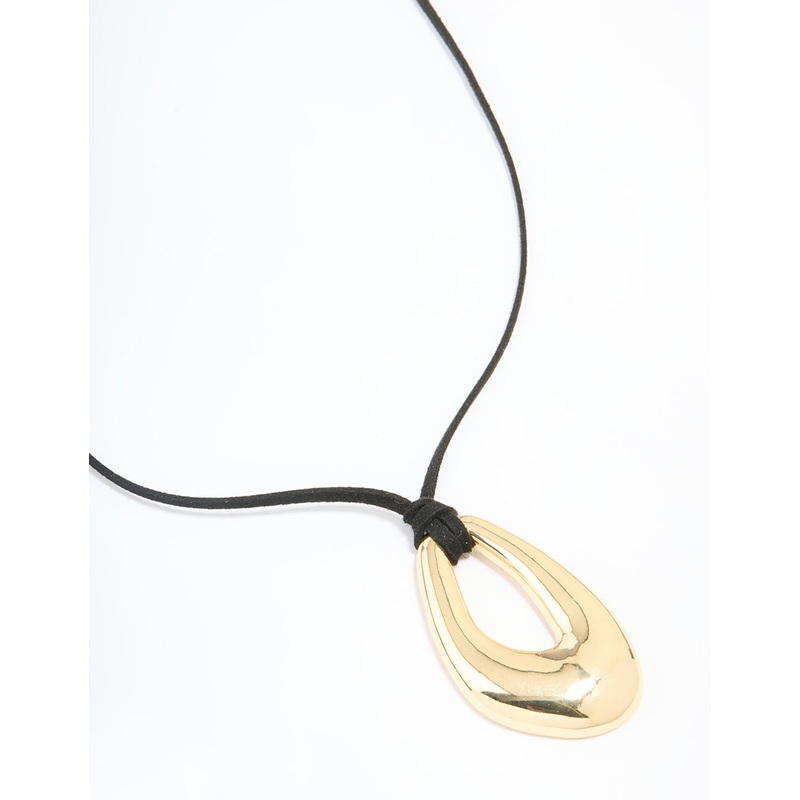 Gold Plated Cord Open Oval Long Necklace