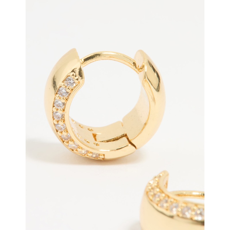 Gold Plated Cubic Zirconia Outline Bold Huggie Earrings
