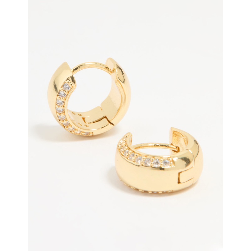 Gold Plated Cubic Zirconia Outline Bold Huggie Earrings