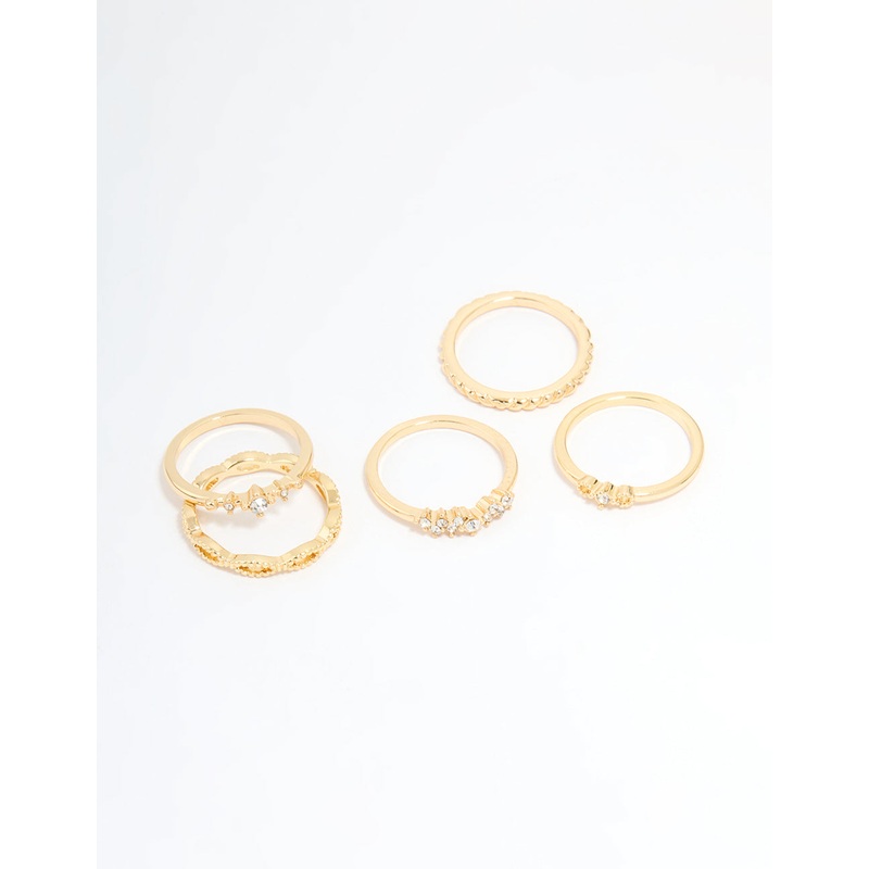 Gold Plated Diamante Rings 5-Pack