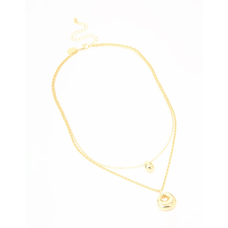 Gold Plated Organic Oval Layered Necklace