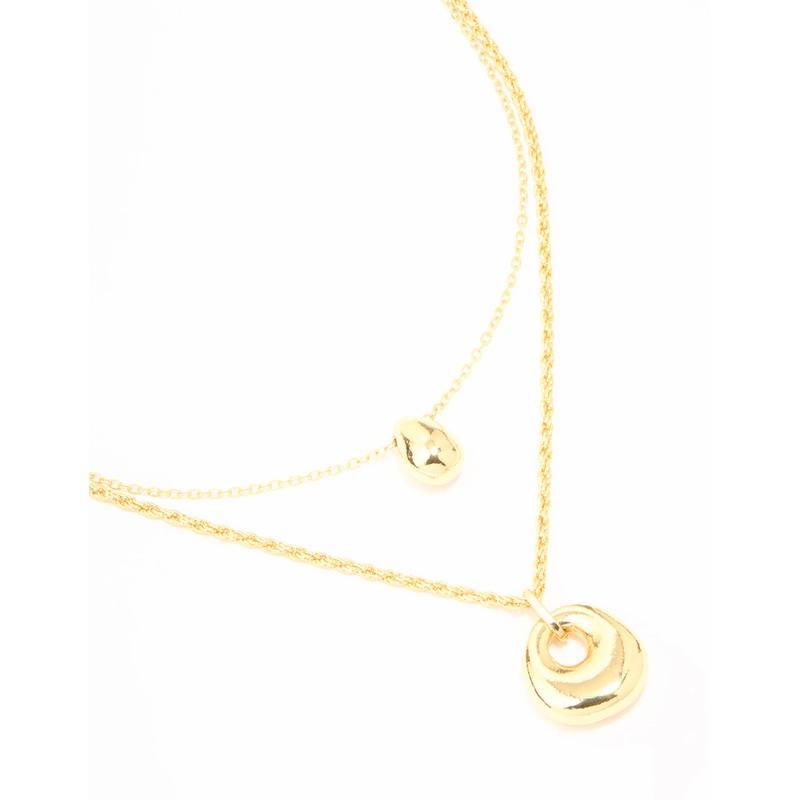 Gold Plated Organic Oval Layered Necklace