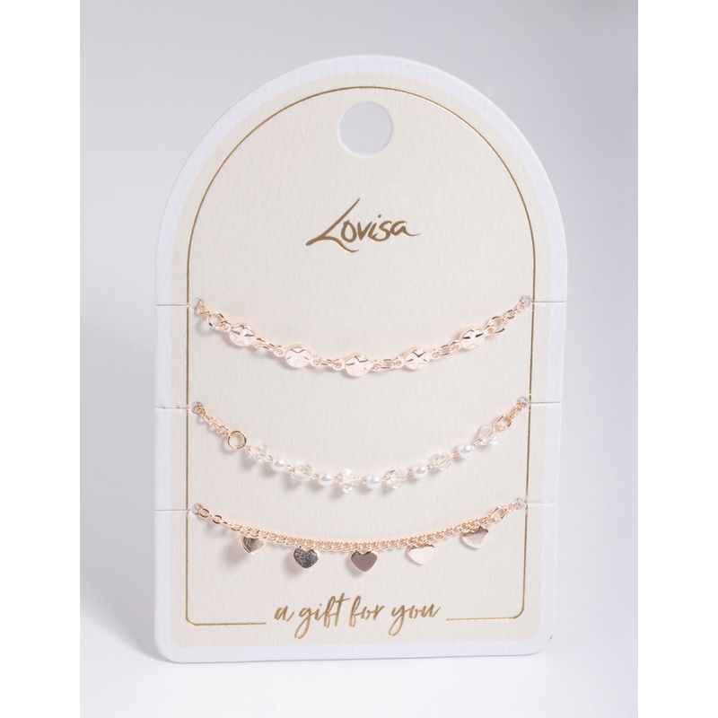 Rose Gold Disc, Pearl & Heart Charm Bracelet Pack