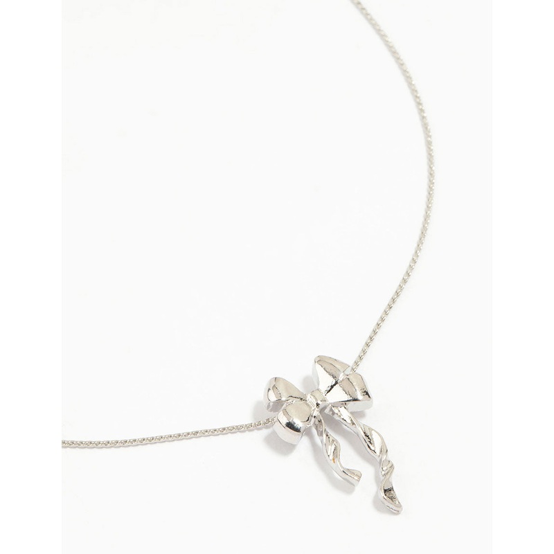 Silver Bow Twirl Pendant Necklace